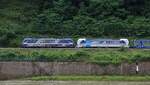 Ein interessantes RTB Duo in Form von 186 426 und 193 999 rauschte am 06.07.2021 auf der gegen�berliegenden Seite von Kaub rheinaufw�rts.